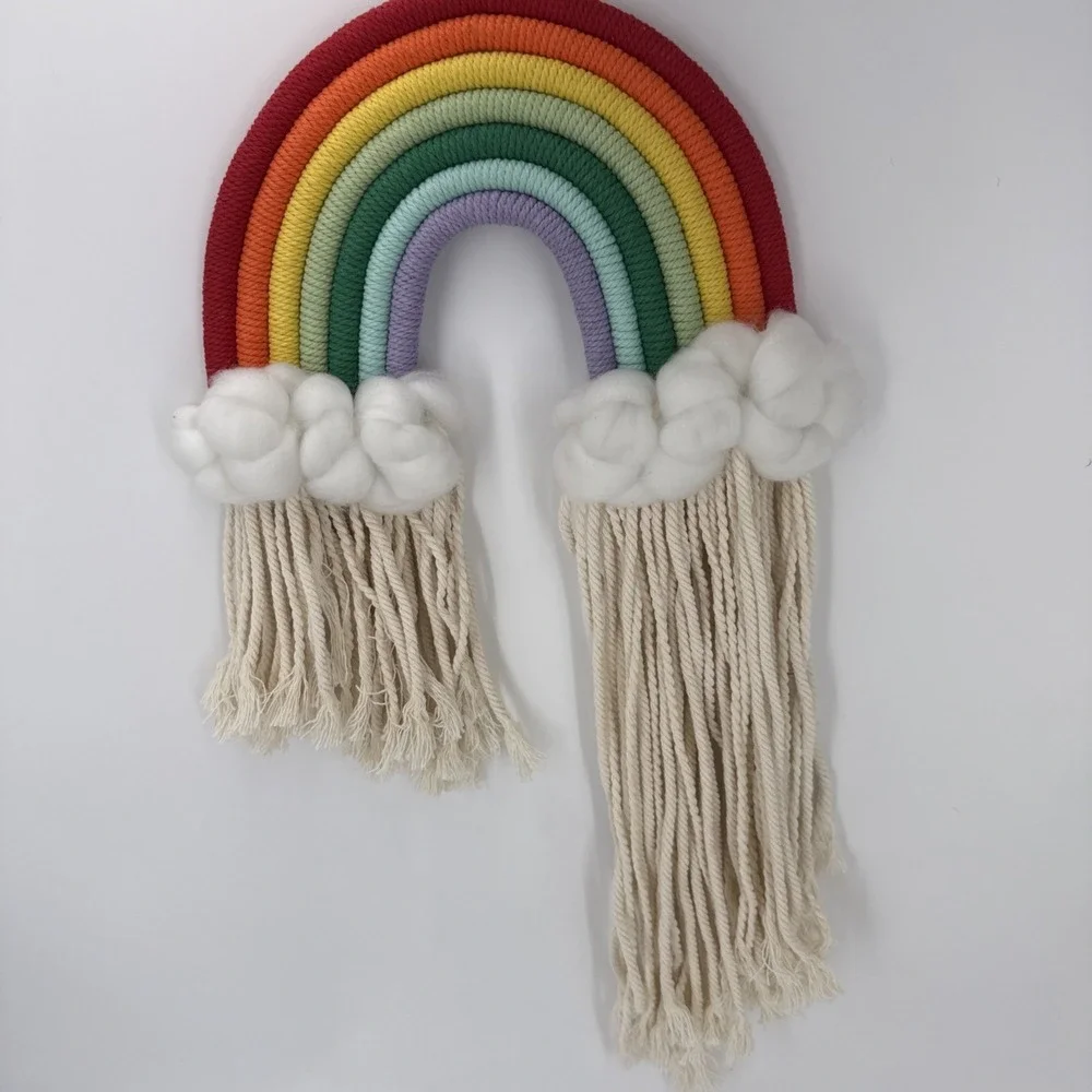 Woven Rainbow Macrame Wall Hanging‎ Cloud Nursery Room Home Bedroom Office Decor